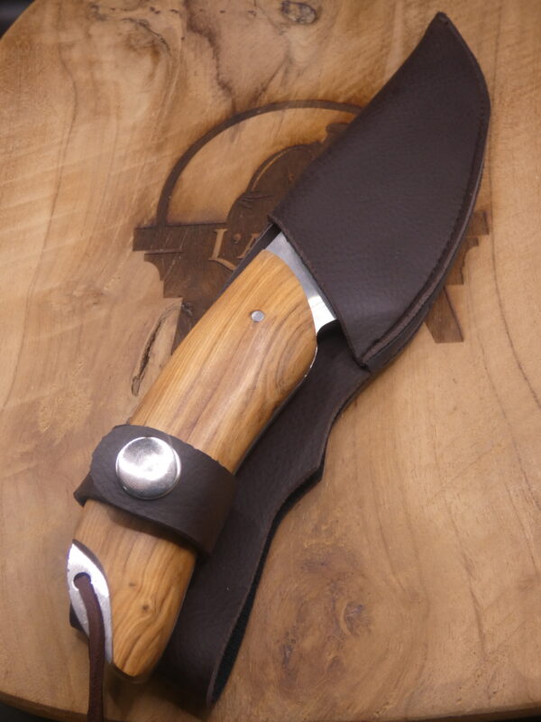 Couteau de chasse 24 cm en bois de teck – Étui cuir inclus